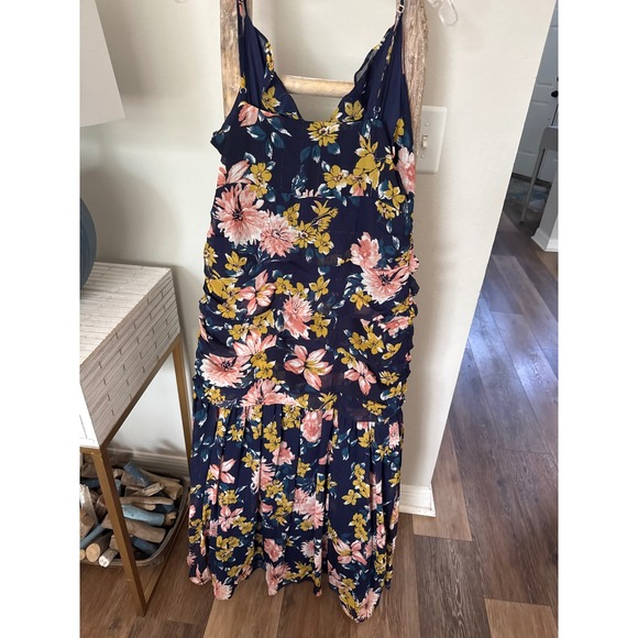 NWT Lulu's Stunning Soiree Navy Blue Floral Print Ruched Midi‎ Dress Lined Large - Picture 10 of 10